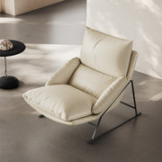 Modern Cream Lounge Chair with Pillow Cushion Metal Frame Accent Chair